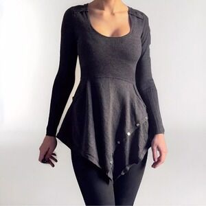 Karen Millen‎ Womens Asymmetrical Wool Blend Top Sz 2 Gray  Dark Academia Edgy